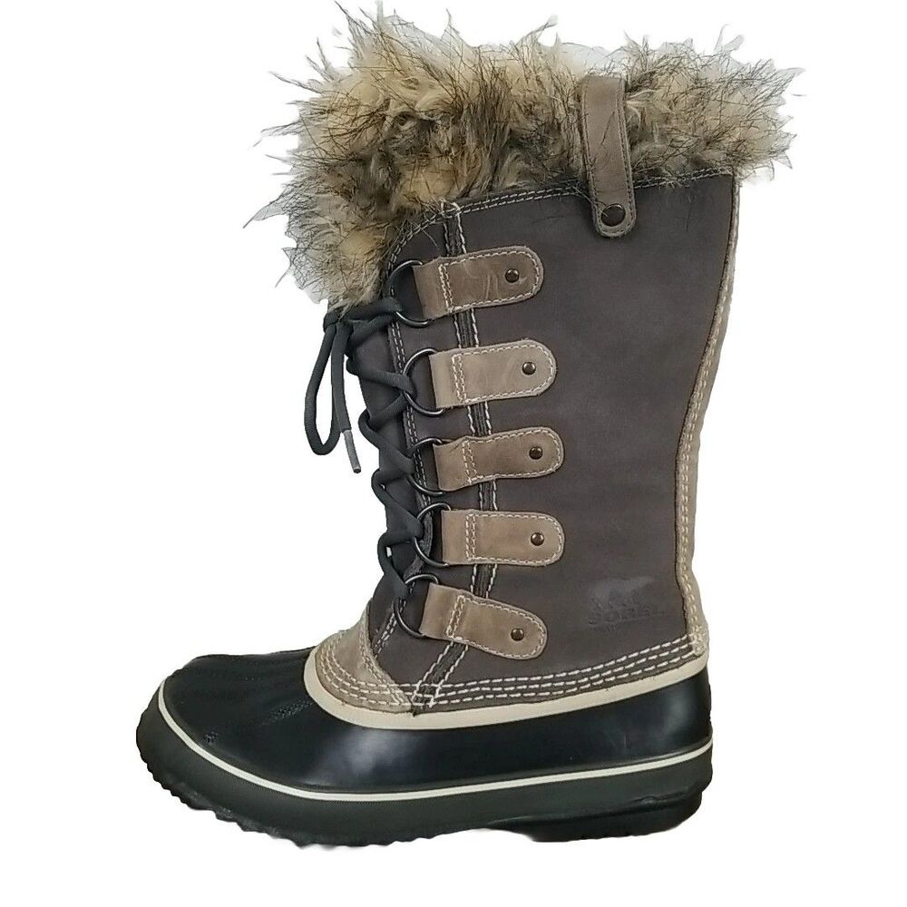 Sorel Joan Of Arctic Tall Womens Sz 10 Gray Waterproof Fur Snow Boot NL1540-051